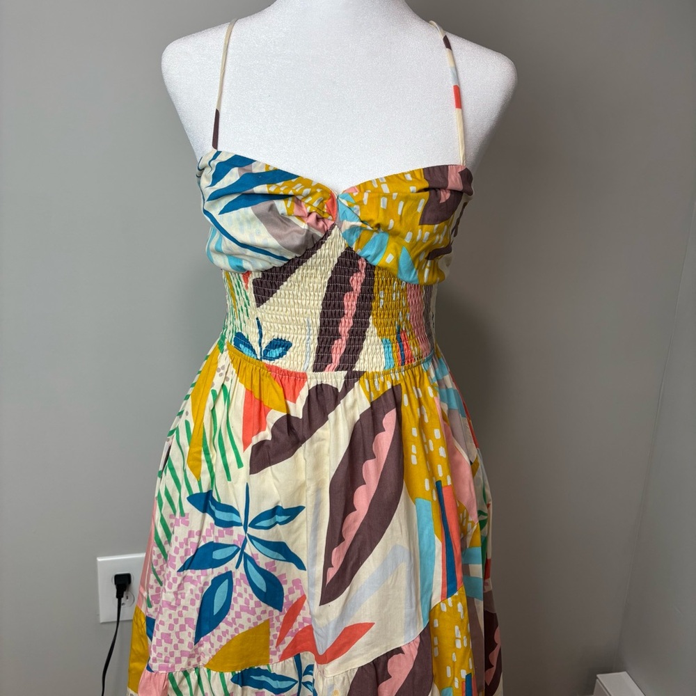 Fate Multicolor Patterned Smocked Sleeveless Midi… - image 2